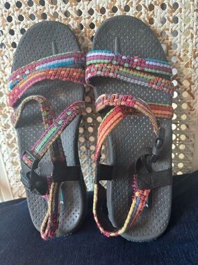 Skechers Black Sandals with Multicolor Accent Straps